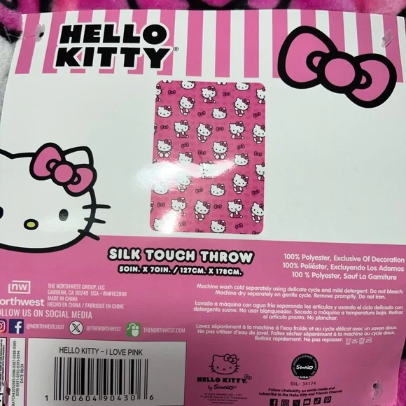 Hello Kitty Pink Valentines Day Blanket/Throw 50in X 70inch